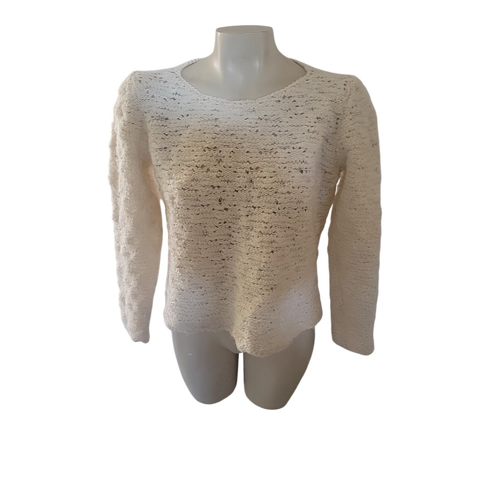 EILEEN FISHER Cream Textured Knit Sweater‎ Long Sleeve Pullover S crochet luxury